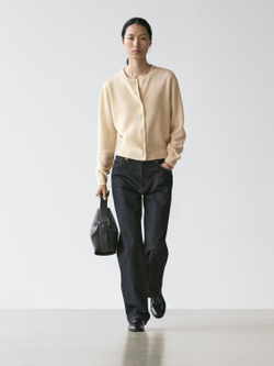 Massimo Dutti Кардиган из шерстяного трикотажа с круглым вырезом, ванильный