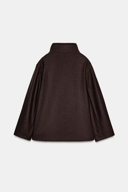 ZARA КОРОТКОЕ ПАЛЬТО ИЗ СМЕСОВОЙ ШЕРСТИ С ВОРОТНИКОМ СТОЙКОЙ, КОРИЧНЕВЫЙ