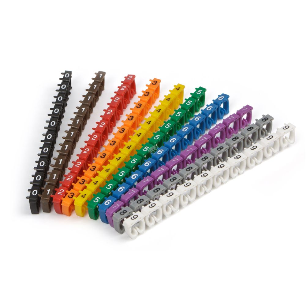 Маркеры (клипсы) на кабель Ripo, защелкивающиеся, 10 цветов, диаметр 6,0-7,0 мм, 0-9 (100шт), Ripo