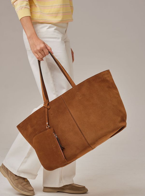 Замшевая сумка шоппер Texas DBR 31390 коричневый лист