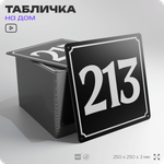 Адресная табличка с номером дома 213, на фасад и забор, черная, 25х25 см, Айдентика Технолоджи