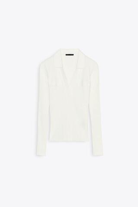 ZARA ФУТБОЛКА В РУБЧИК С ВОРОТНИКОМ ПОЛО, ЖЕЛТОВАТО-БЕЛЫЙ