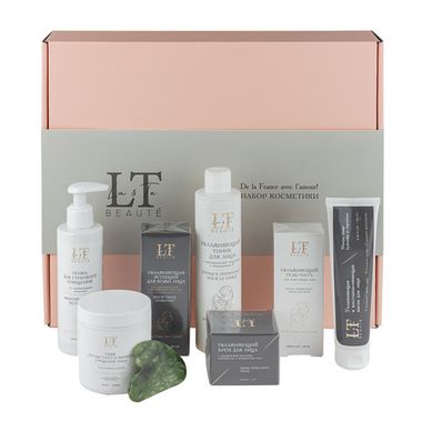 Набор(Увл.эссенция,тоник.восст.маска,крем для лица,увл.патчи для кожи вокруг глаз,пенка для глуб.очищения со скраб. гранулами,пэды-60шт+скребок гуаша) La and Te beaute LT1R