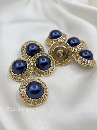 Пуговицы Шан. Золотые Жемчуг5 лого темно-фиолетовые (синие)