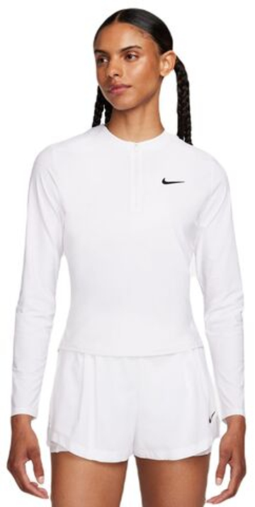 Женская теннисная футболка (dł. Рукава) Nike Court Advantage Dri-Fit 1/4-Zip Tennis Mid Layer - белый