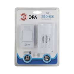 Звонок дверной ЭРА C51 беспроводной белый 32 мелодии в пакете