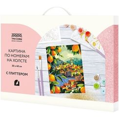 Rəqəmlərlə rəngləmə \  Картина по номерам на холсте с глиттером ТРИ СОВЫ "Средиземноморское побережье", 30*40 sm