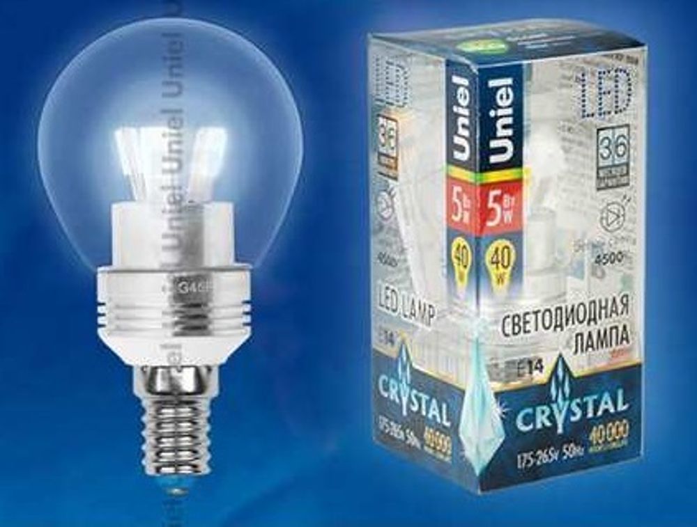 LED-G45P-5W/NW/E14/CL ALC02SL PROMO Лампа светодиодная, в составе набора из 3шт. Форма шар, прозрачная колба. Серия Crystal. Материал корпуса алюмин