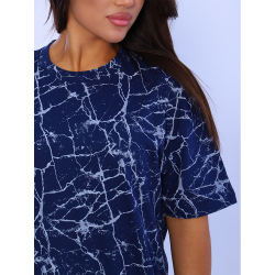Платье трикотажное футболка с разрезами миди  116-280-3/т.синий-мраморный