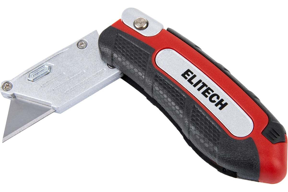 Нож строительный складной Elitech трапециевидное лезвие, 3 лезвия в комплекте, цинк и TPR покрытие, сталь SK5 410501 207183
