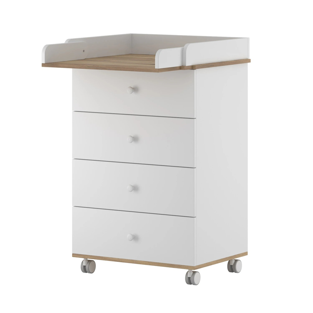 Комод детский со съемной пеленальной доской Incanto Nova 60см длина/ 4 ящика, цвет белый/дуб