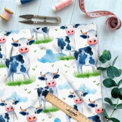 Ткань премиум атлас анимационные коровы