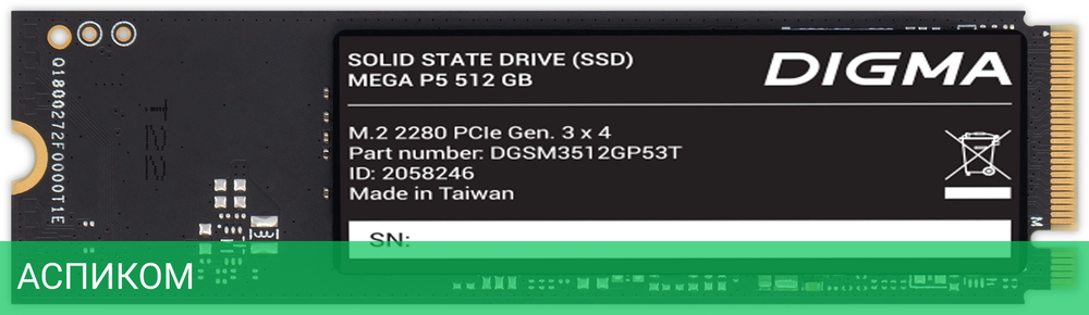 SSD диск Digma Mega P5 512GB (DGSM3512GP53T)