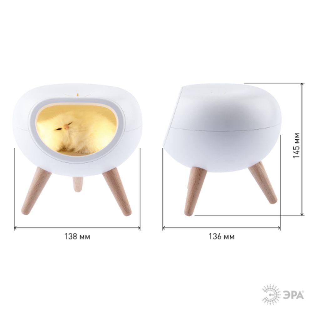 Ночник - светильник светодиодный ЭРА NLED-467-1W-W котик белый | Ночники