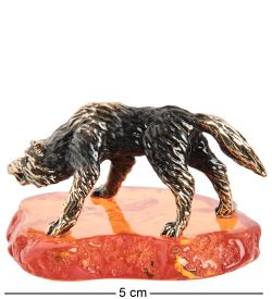 AM-1502 Фигурка «Волк на охоте» мал. (латунь, янтарь)
