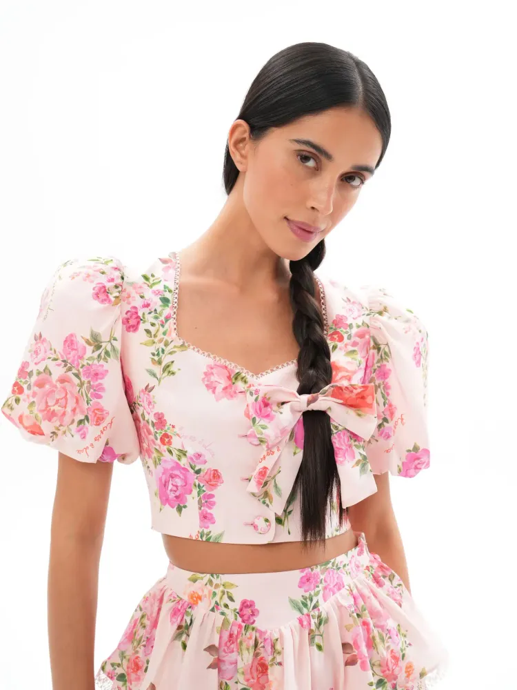 Mirella, заколка - бант светло-розовая из крепдешина со средними розовыми цветами