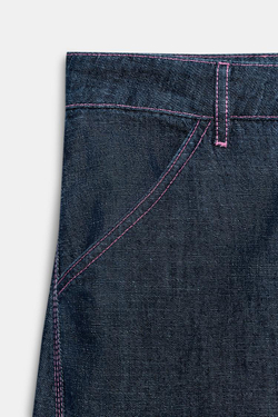 ZARA БРЮКИ BARREL ИЗ ЛЬНА, ИНДИГО