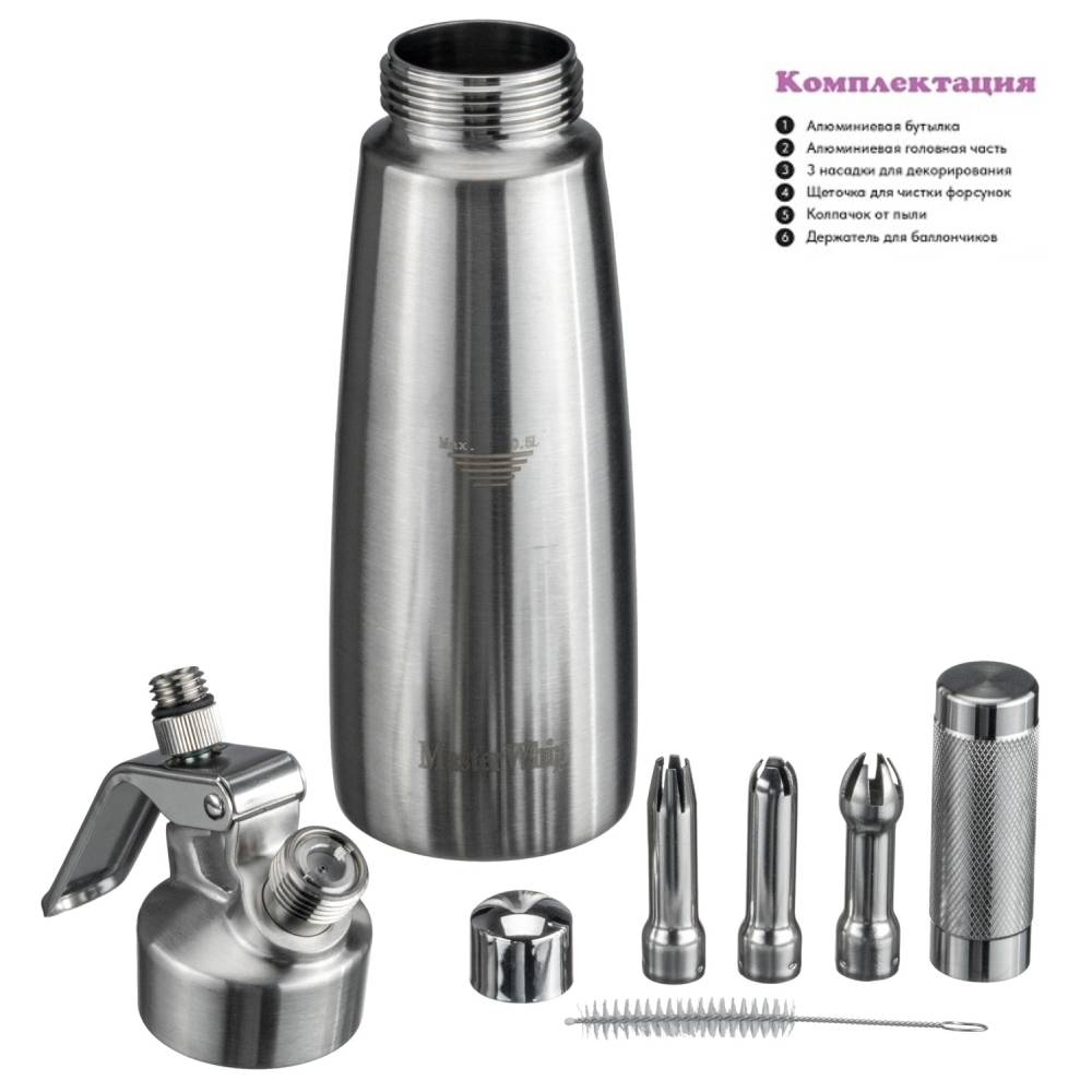 Сифон (кремер) для сливок MasterWhip 0,5л. нержавеющая сталь.