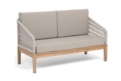 "Канны" диван 2-местный плетеный из роупа, основание дуб, роуп бежевый круглый, ткань бежевая 15052