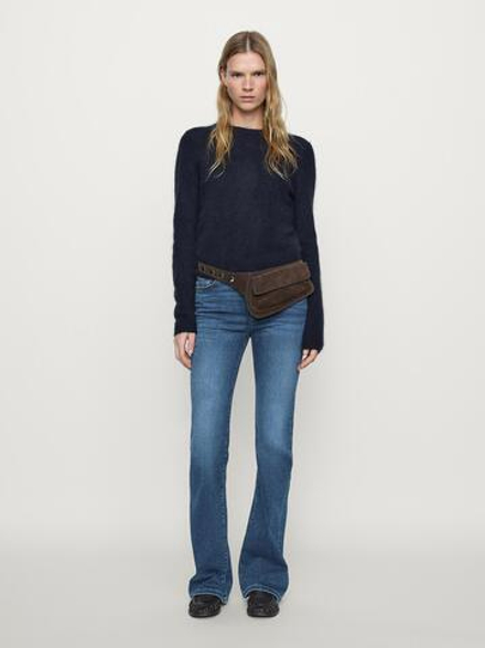 Massimo Dutti Расклешенные джинсы с высокой посадкой, средний синий