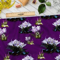 Ткань шифон цветы крокусы на фиолетовом