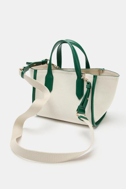 ZARA МИНИ-ШОПЕР ИЗ ХОЛСТА, ЗЕЛЕНЫЙ