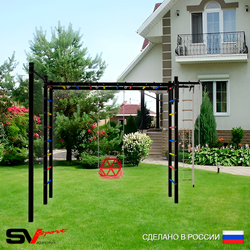 Уличная шведская стенка Sv Sport рукоход с комплектом турник прямой У5382 (Турник/Со спинкой/Канат/кольца/лестница)