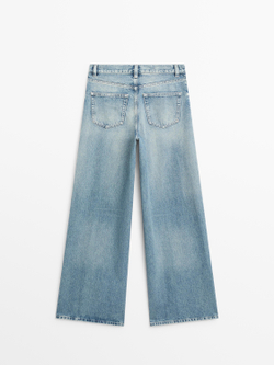 Massimo Dutti Джинсы с высокой талией и широкими штанинами, светло-голубой