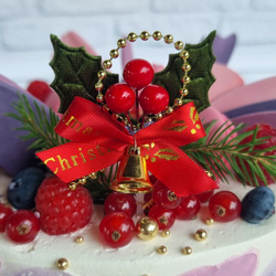 Украшение колокольчик «Merry Christmas» с зелеными листочками