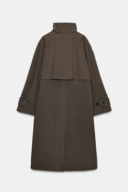 ZARA ТРЕНЧ ОВЕРСАЙЗ В КЛЕТКУ — ZW COLLECTION, ШОКОЛАДНЫЙ