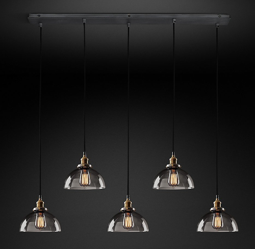 Подвесной дизайнерский светильник  20th C. Factory Filament Smoke Glass Dome Rectangular  Pendant by Restoration Hardware