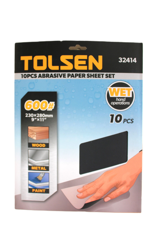 Шлифлист на бумажной основе водостойкий TOLSEN P600 SIC, 230х280мм 10шт. 32414