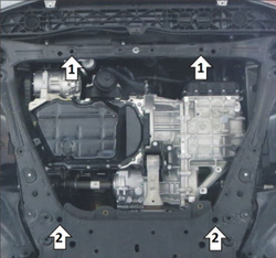 Защита алюминиевая 4 мм Д;КПП Kia Sorento; Carnival; Spotage;Hyundai Tucson; Santa Fe MOTODOR.340901