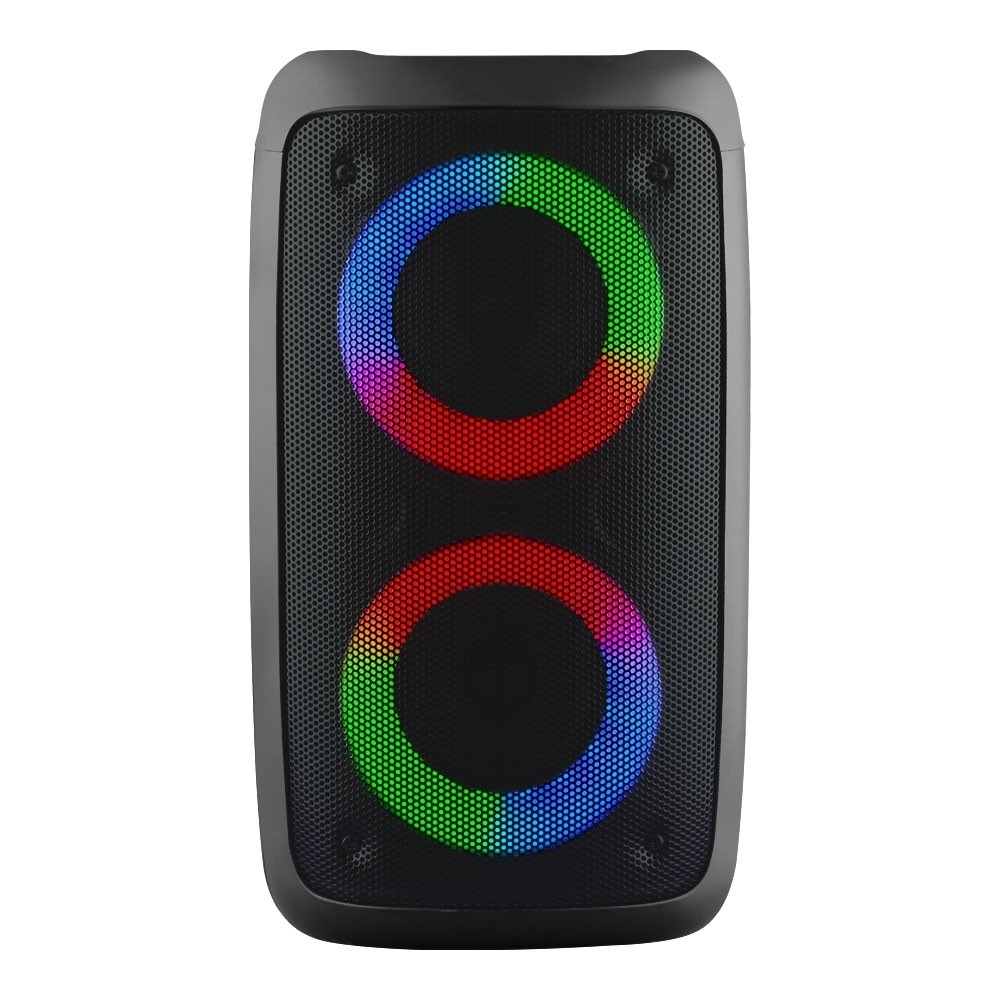 Колонки Ginzzu GM-916B (10Вт, TWS, 150Гц-18КГц, динамики 2х3,0", 2400мАч, AUX, USB-flash, микро SD, КАРАОКЕ, FM-радио, RGB