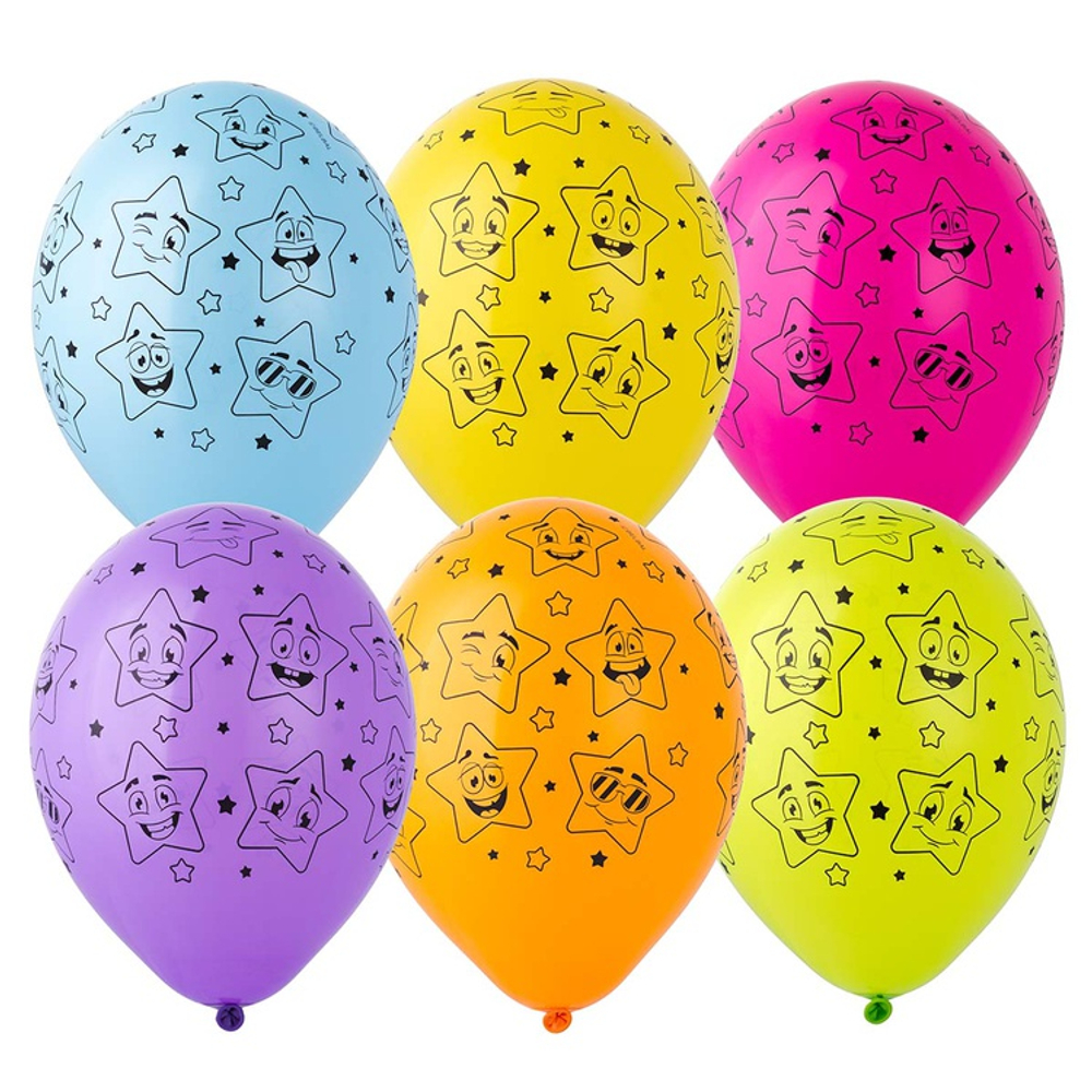 Шар латексный 35см Улыбка Звезда (Ассорти)