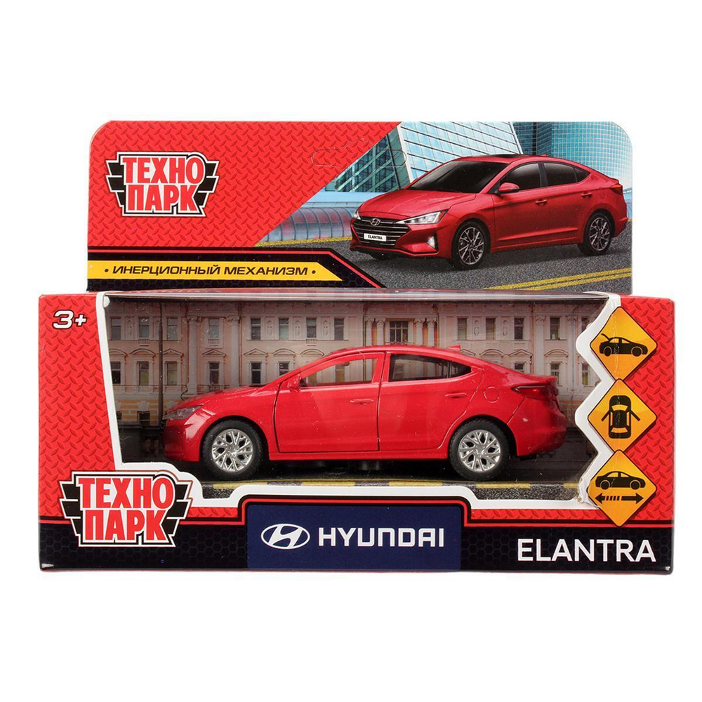 Модель ин. мет. "Hyundai Elantra" 12см, двери, багаж, красный, коробка ELANTRA-12-RD (Технопарк)