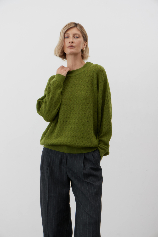 Джемпер ажурный из 100% кашемира О-Образный