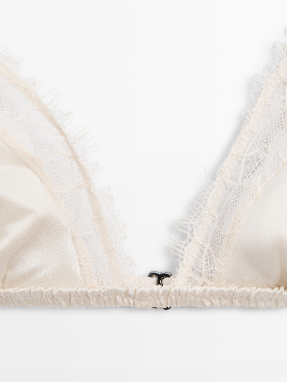 Massimo Dutti Бралетт с треугольными чашками из шелка и кружевом, натуральный/кремовый