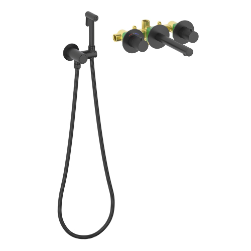 Термостат для раковины Timo Saona 2383/03SM с гигиеническим душем, матовый черный