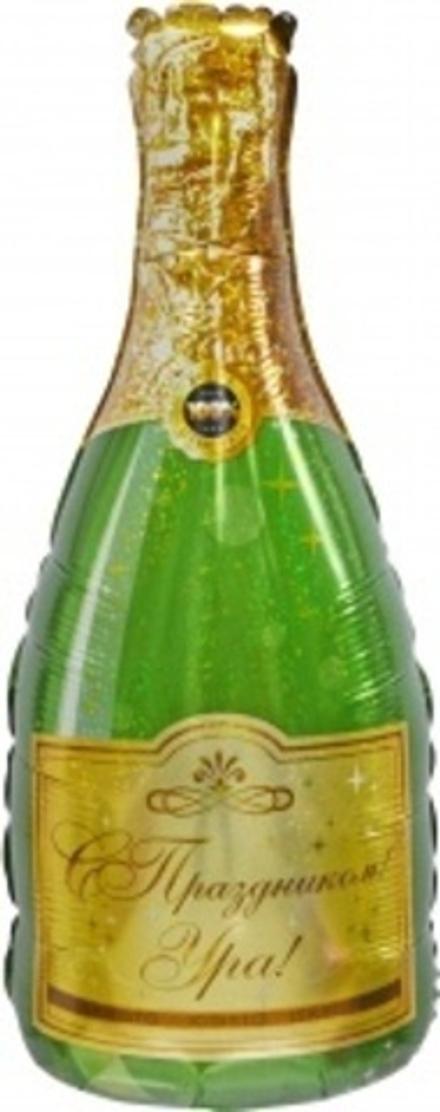 Шар (37""/94 см) Фигура, Бутылка Шампанское, С Праздником!, Голография, 1 шт. А13