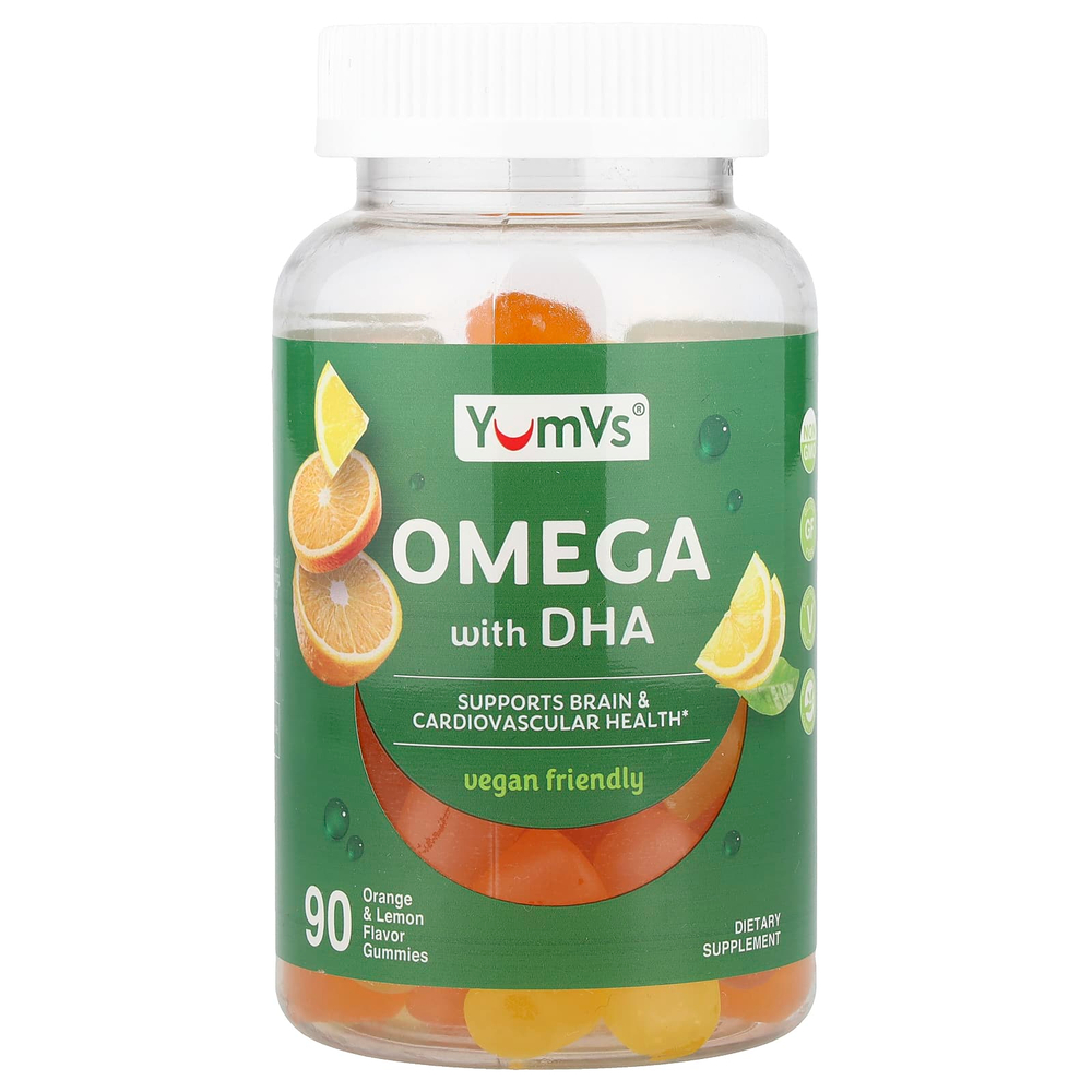 YumVs, омега с ДГК, жевательные таблетки, апельсин и лимон, 90 жевательных таблеток
