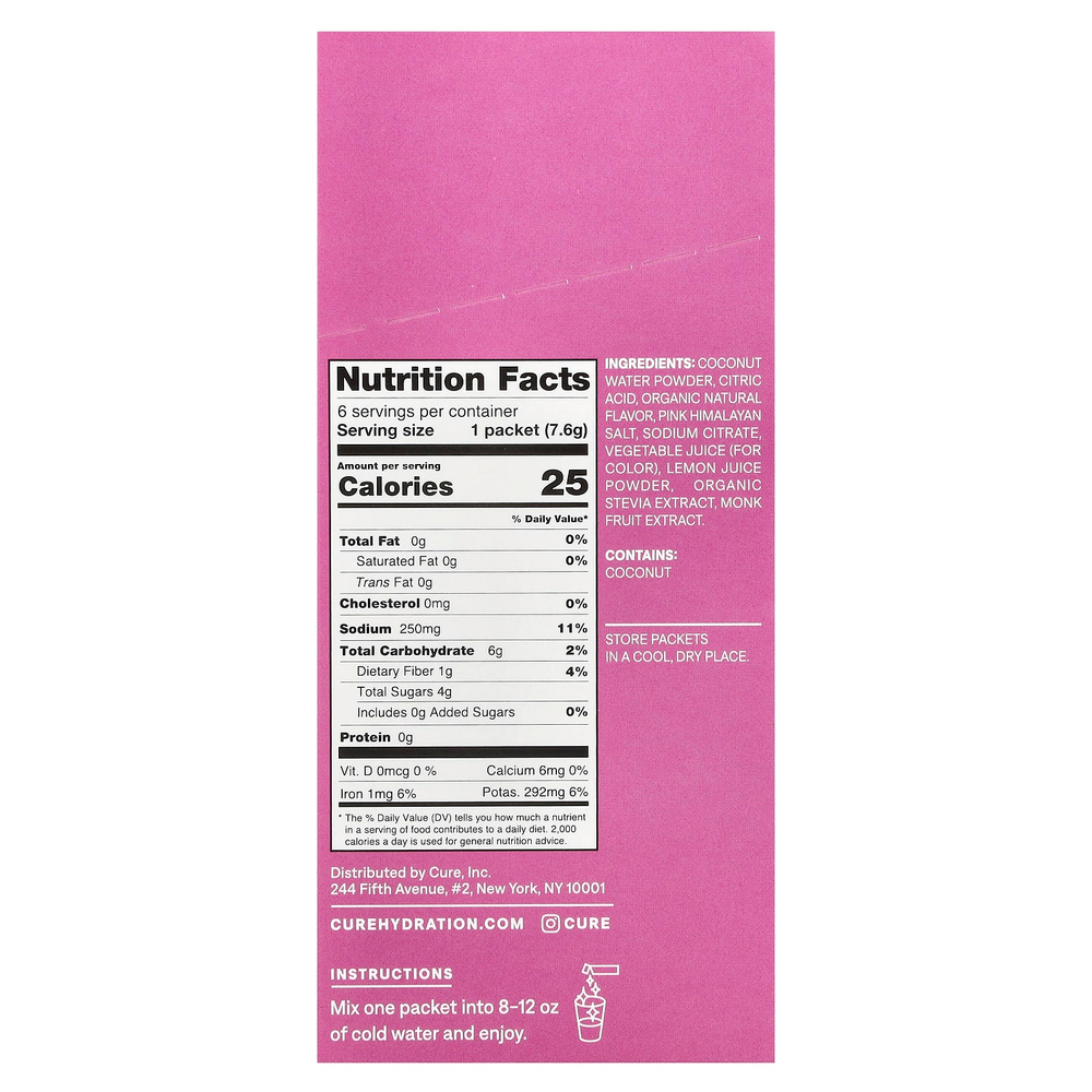 Cure Hydration, Kids, смесь для напитков с электролитами, фруктовый пунш, 6 пакетиков по 7,6 г (0,27 унции)