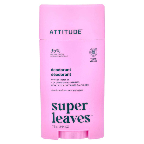 ATTITUDE, Super Leaves™, дезодорант-стик, кокос и лесные ягоды, 75 г (2,64 унции)