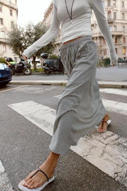 ZARA ЮБКА МИДИ В КЛЕТКУ ВИШИ, ЭКРЮ/ЧЕРНЫЙ