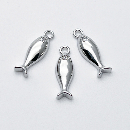 Подвеска Рыба, цвет серебро (родий), фианит, размер 16*5 мм, цена за 1 шт