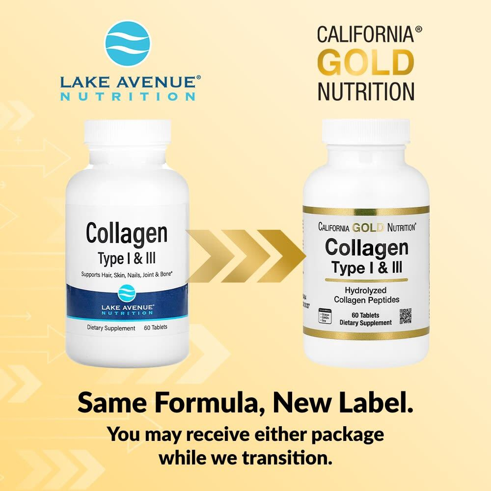 California Gold Nutrition, гидролизованный коллаген типов I и III, 3000мг, 60 таблеток (1000 мг в 1 таблетке)