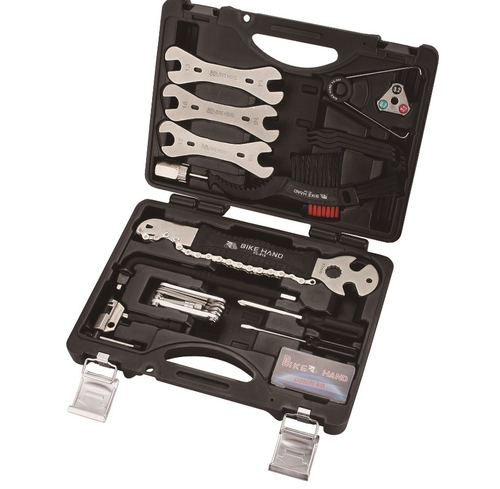 Набор 6-230083 инструментов YC-720 "ALL IN ONE", 15 позиций: аптечка, монтировки, выжимка, ключи, отвертки, съемники и пр., в пласт. кейсе BIKEHAND