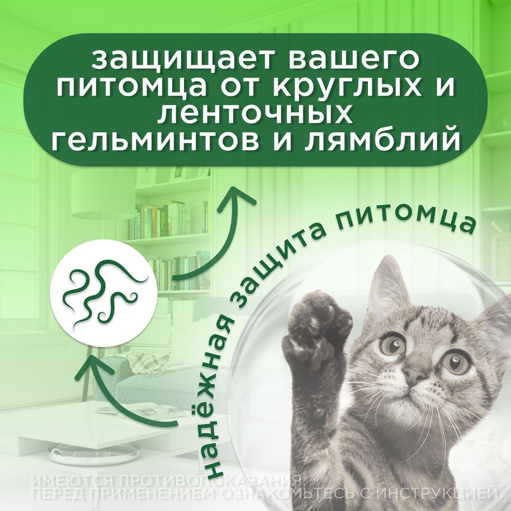 Таблетки от гельминтов и лямблий, профилактика дирофиляриоза для кошек Фенпраз Форте,6таб