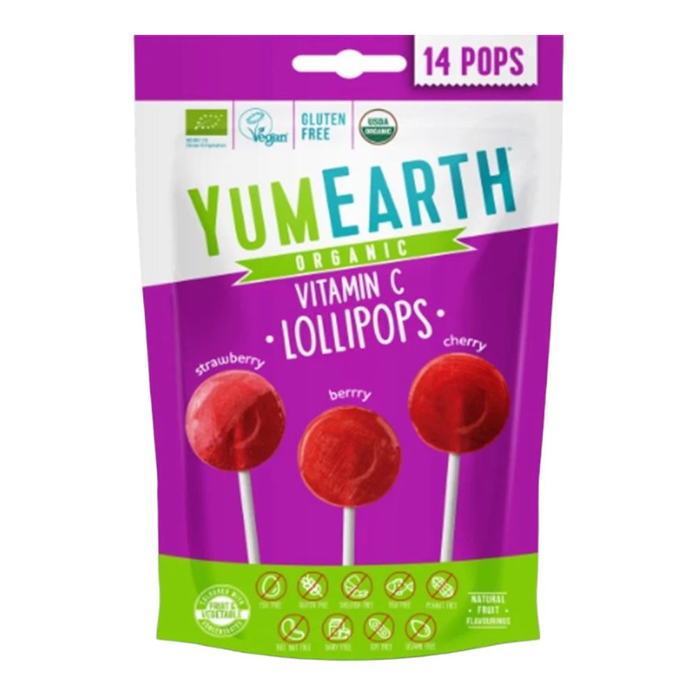 Органические леденцы на палочке фруктовые с витамином С, 85 гр (Yumearth)