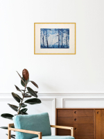 Картина авторская акварельная в паспарту 30х40 см на стену для интерьера "Лес цвета ИНДИГО"